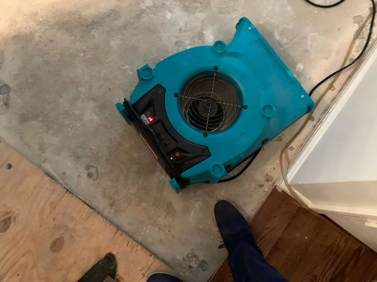 Air mover drying subfloor during Leak Detection & Repair in Viera West